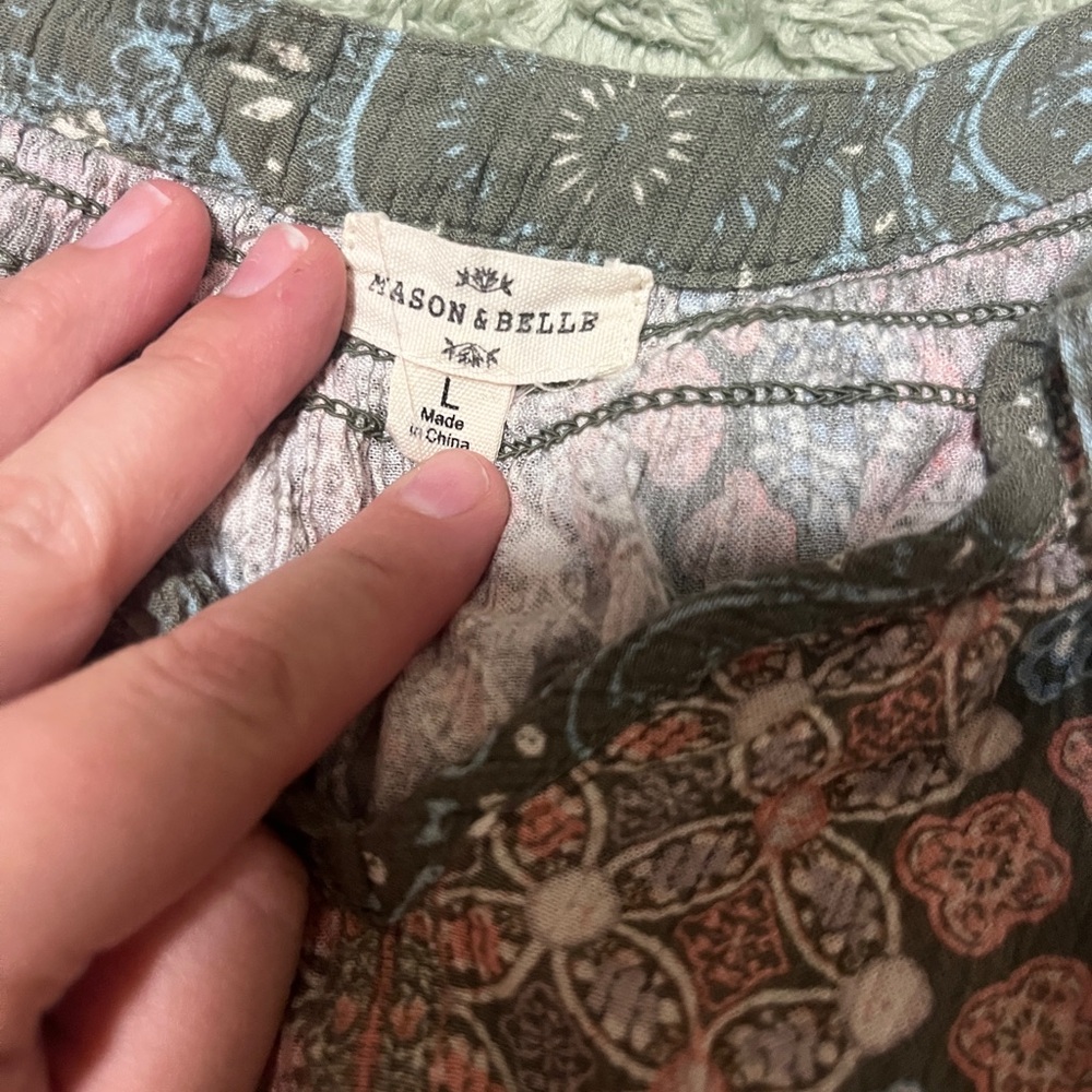 Mason & Belle Olive Green Paisley Print Top